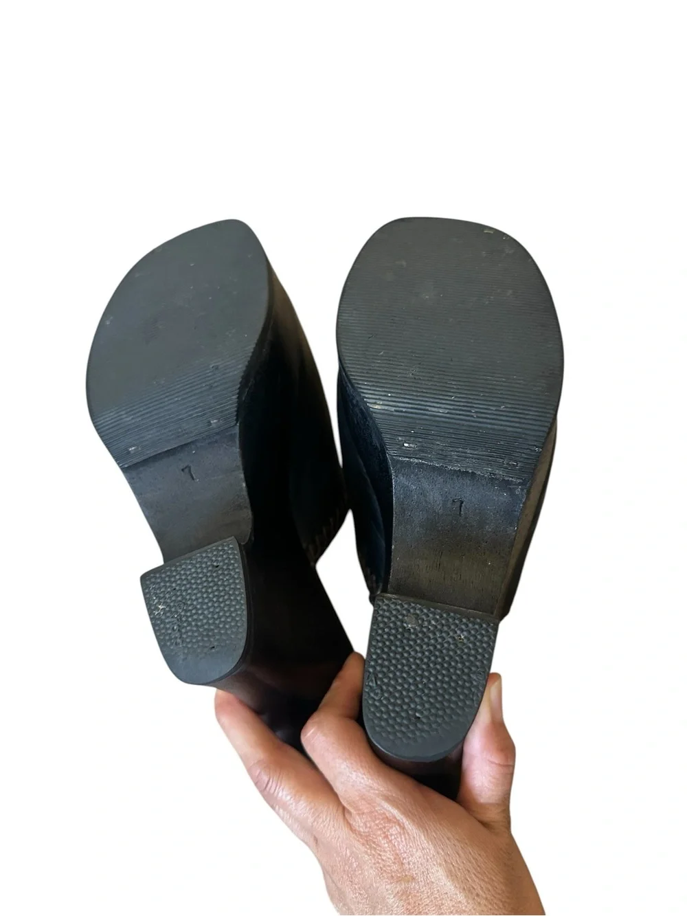 Vintage Bebe Black Leather Wood Platform Mule Clogs Brown Braided 90s Retro Y2K